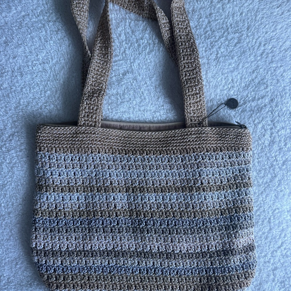 The Sak Tan and Gray Crochet Tote Bag